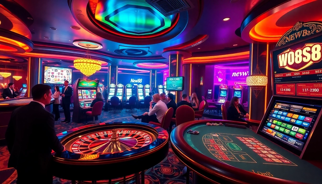 Experience the excitement of new88 in a luxurious casino setting with vibrant games and enthusiastic players.