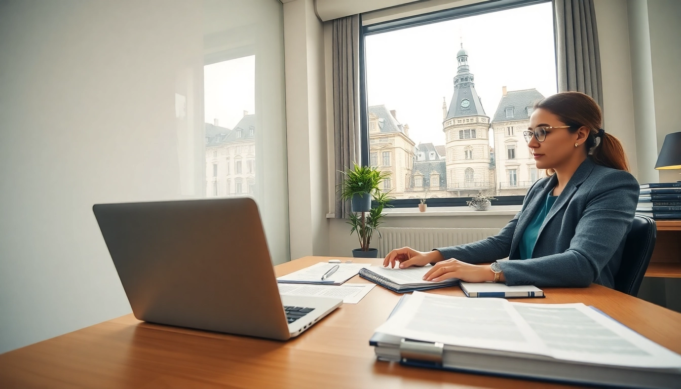 Traducteur certifié assermenté à Strasbourg travaillant dans un cadre de bureau professionnel.
