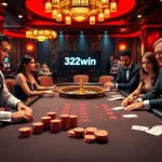 32win players engaged in high-stakes poker at a luxurious casino table with vibrant ambiance.
