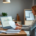 Księgowość dla spółki budowlanej w profesjonalnym biurze, księgowy analizujący dokumenty finansowe.