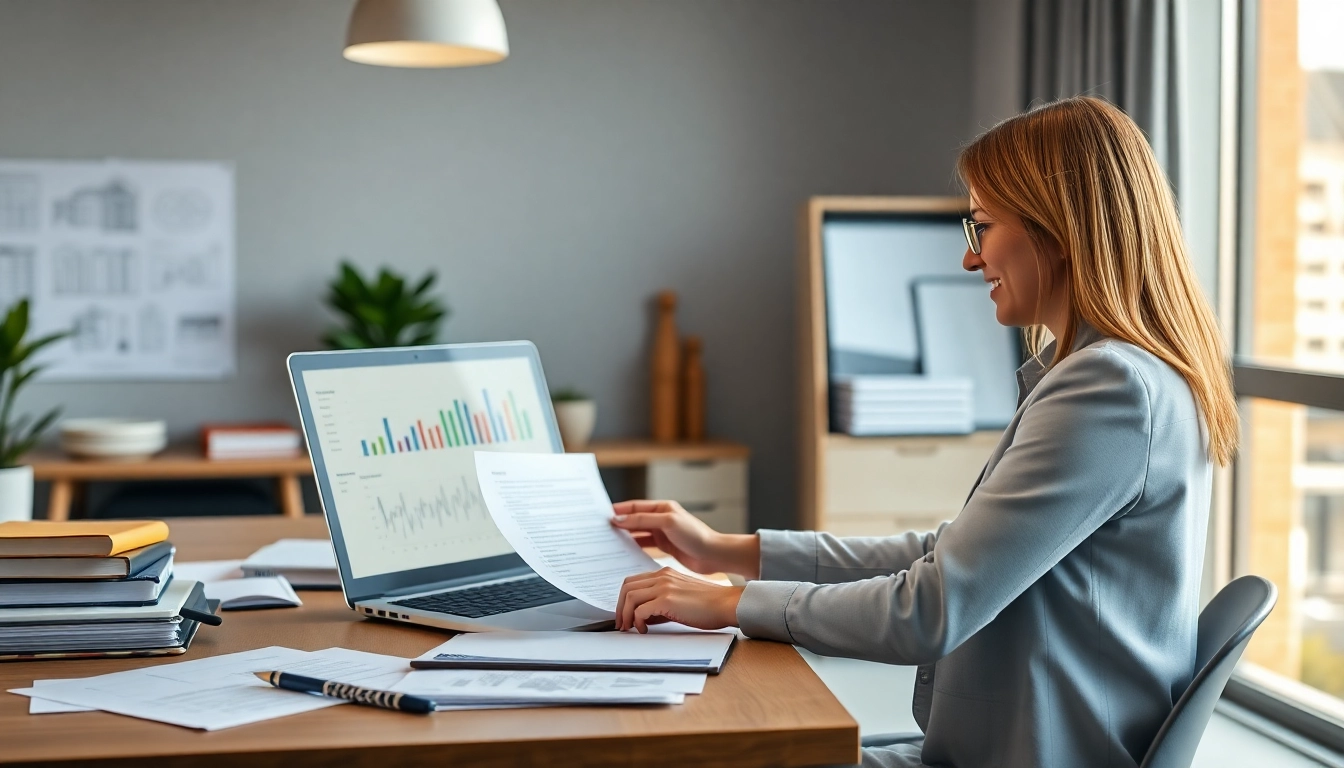 Księgowość dla spółki budowlanej w profesjonalnym biurze, księgowy analizujący dokumenty finansowe.