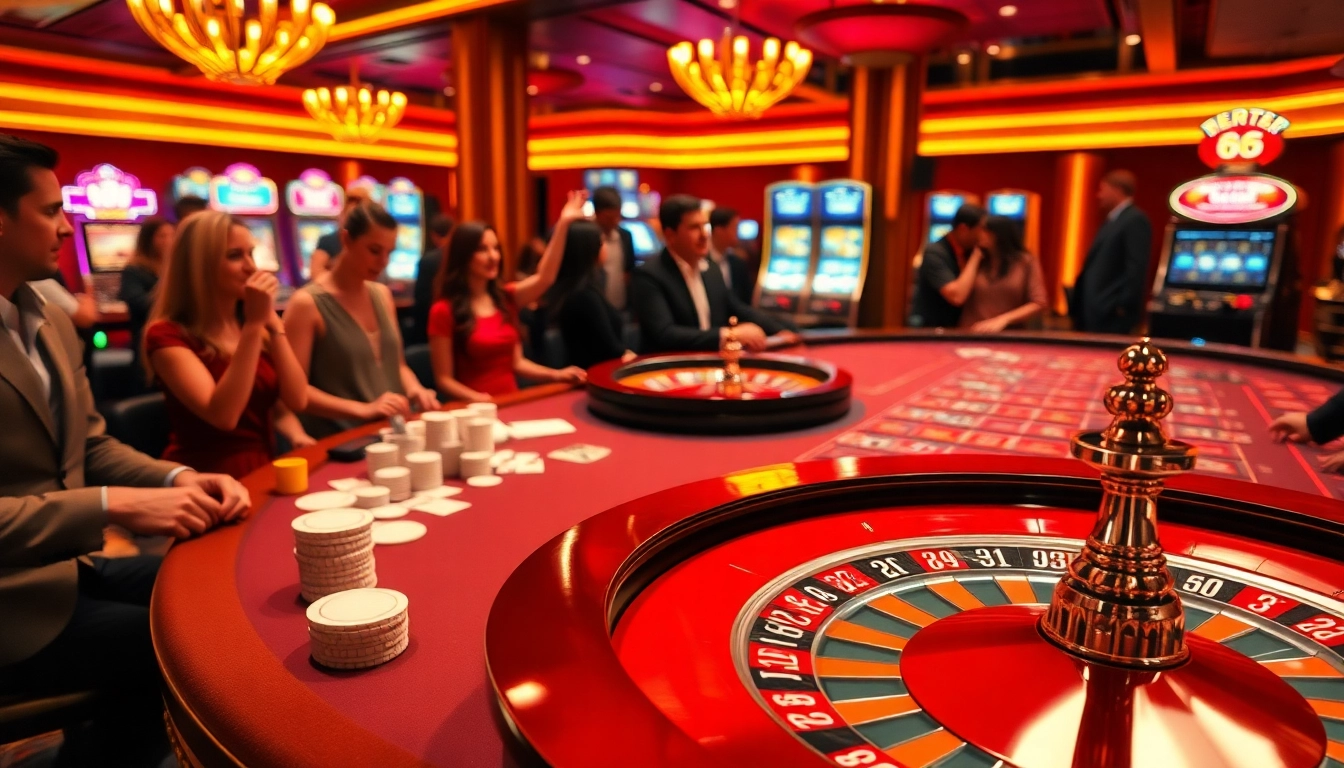 Experience the excitement of PG66 with vibrant casino gaming featuring poker chips and a roulette wheel.
