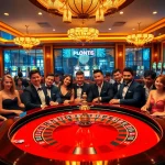 Experience the excitement of gambling at https://kjc.marketing/ with a luxurious casino scene featuring roulette and enthusiastic players.