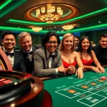 Engaging players enjoying online gaming at OK365 com casino tables, featuring vibrant poker chips and roulette.
