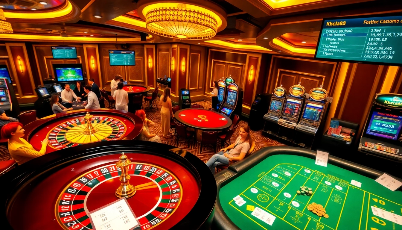 Khela88 casino players enjoying thrilling games at a vibrant and luxurious gaming environment.