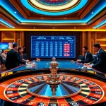 Engage in thrilling gameplay with 상품권소액결제 at a luxurious casino showcasing roulette and poker chips.