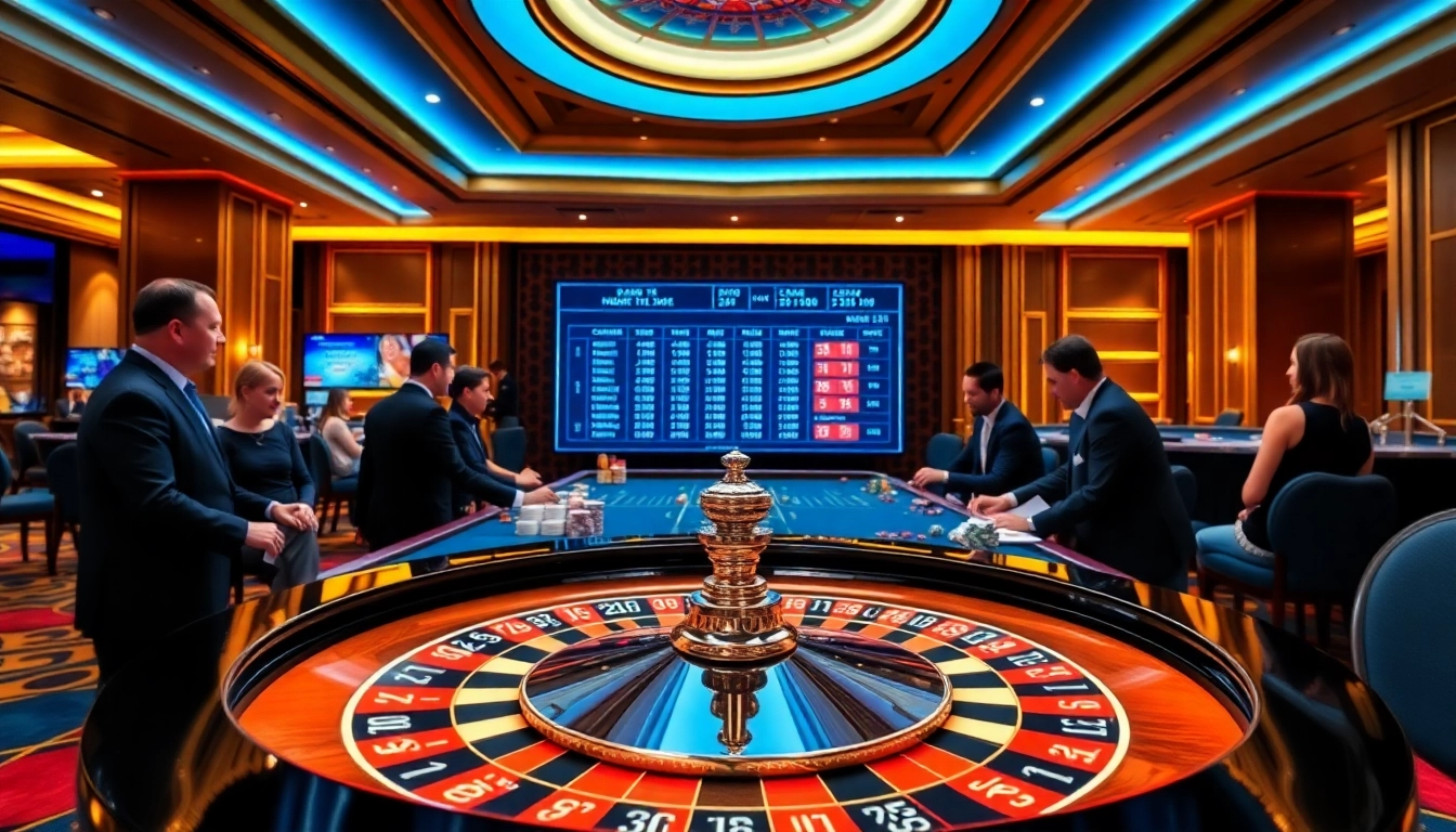 Engage in thrilling gameplay with 상품권소액결제 at a luxurious casino showcasing roulette and poker chips.