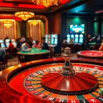 Experience high-stakes action at Superbet's casino with roulette, poker chips, and vibrant players immersed in games.