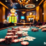 Engaged players at an MM88COM poker table, showcasing excitement and luxury in gambling.