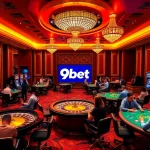 Players enjoying thrilling games at 9bet casino, featuring roulette, poker, and slot machines.