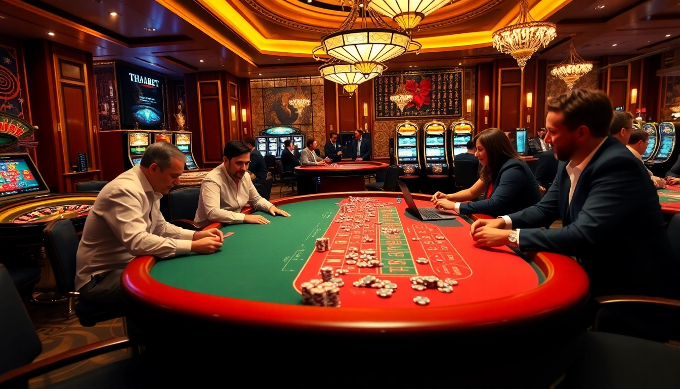Engaging players at THABET enjoy high-stakes action at a casino table.