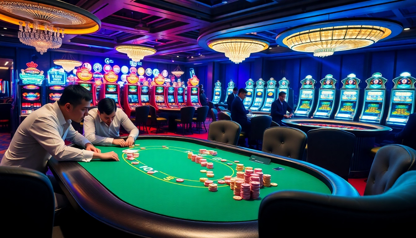 Experience the thrill of MM88 HOW as players engage in high-stakes poker under vibrant casino lights.