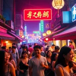 Experience 베트남밤문화 with vibrant nightlife scenes featuring lively bars, neon lights, and diverse crowds.