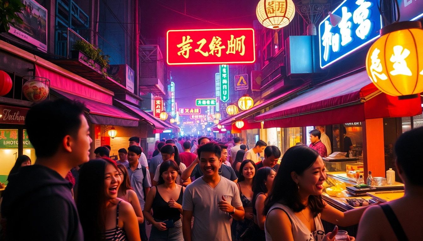 Experience 베트남밤문화 with vibrant nightlife scenes featuring lively bars, neon lights, and diverse crowds.