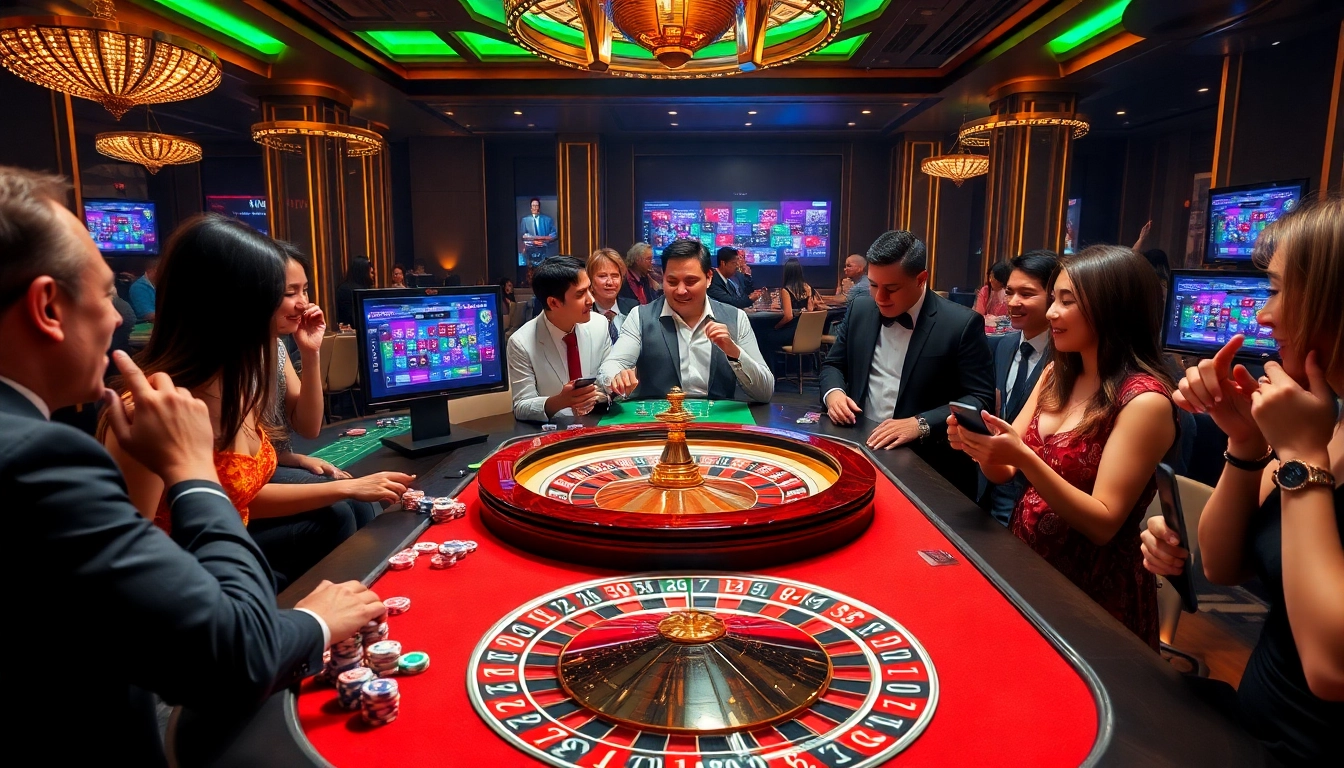 Experience MM88 excitement at a luxury casino table with roulette, chips, and eager players.