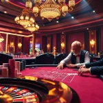 Players engaged in a high-stakes poker game at https://f168info.com/, showcasing excitement and casino luxury.