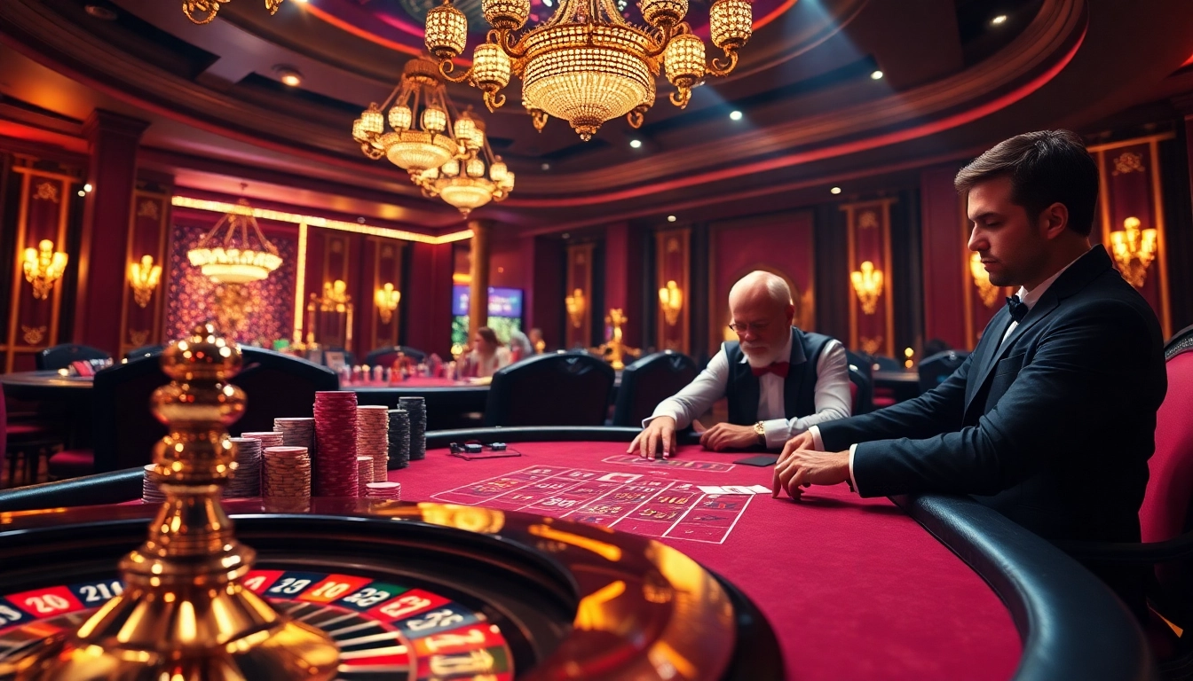 Players engaged in a high-stakes poker game at https://f168info.com/, showcasing excitement and casino luxury.