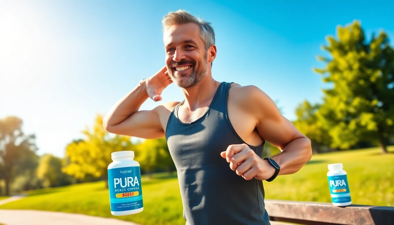 Pura Boost revitalizing male energy and performance in a vibrant outdoor setting.