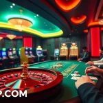 Players enjoying games at TOPVIP.COM casino with roulette and poker tables in a luxurious setting.