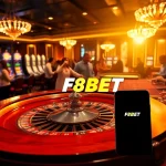 Exciting gambling scene at F8BET casino with roulette, poker, and slot machines.
