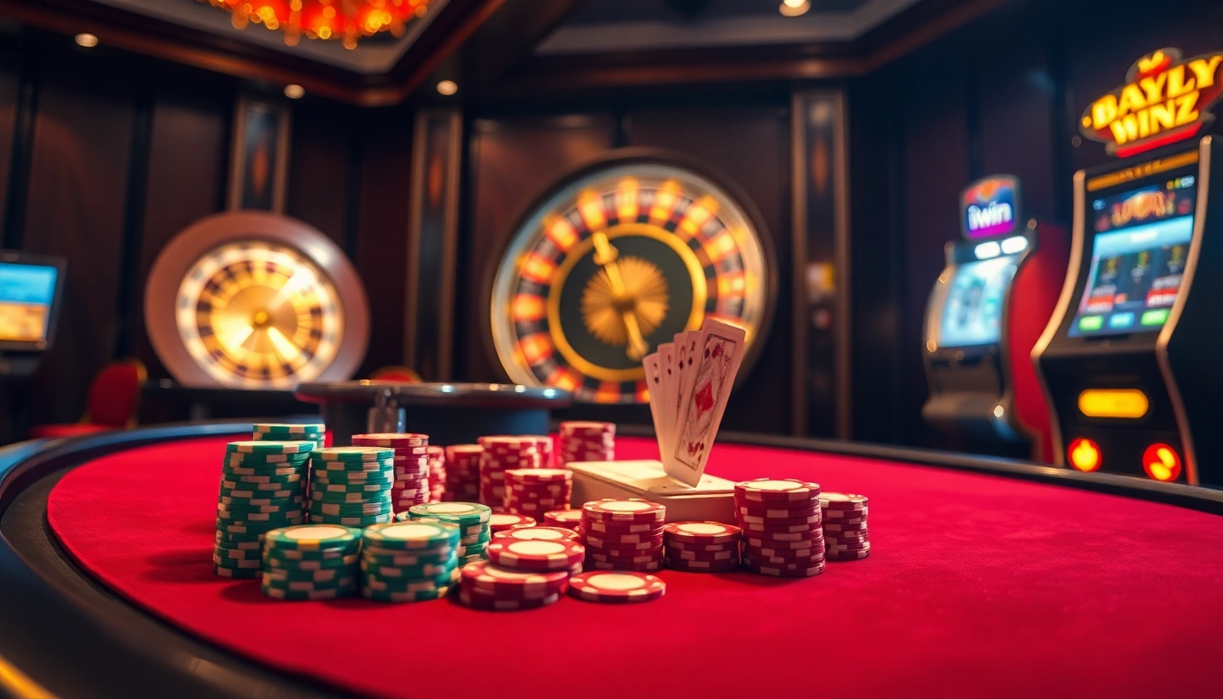 Experience the thrill of iwin with players enjoying a luxurious casino atmosphere featuring poker and roulette.