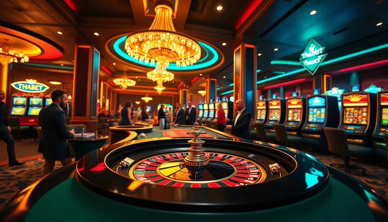 Experience high-stakes gameplay at THABET's glamorous casino tables featuring roulette and poker.