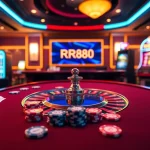 Experience the excitement of RR88 with vibrant casino visuals and engaging gaming elements.