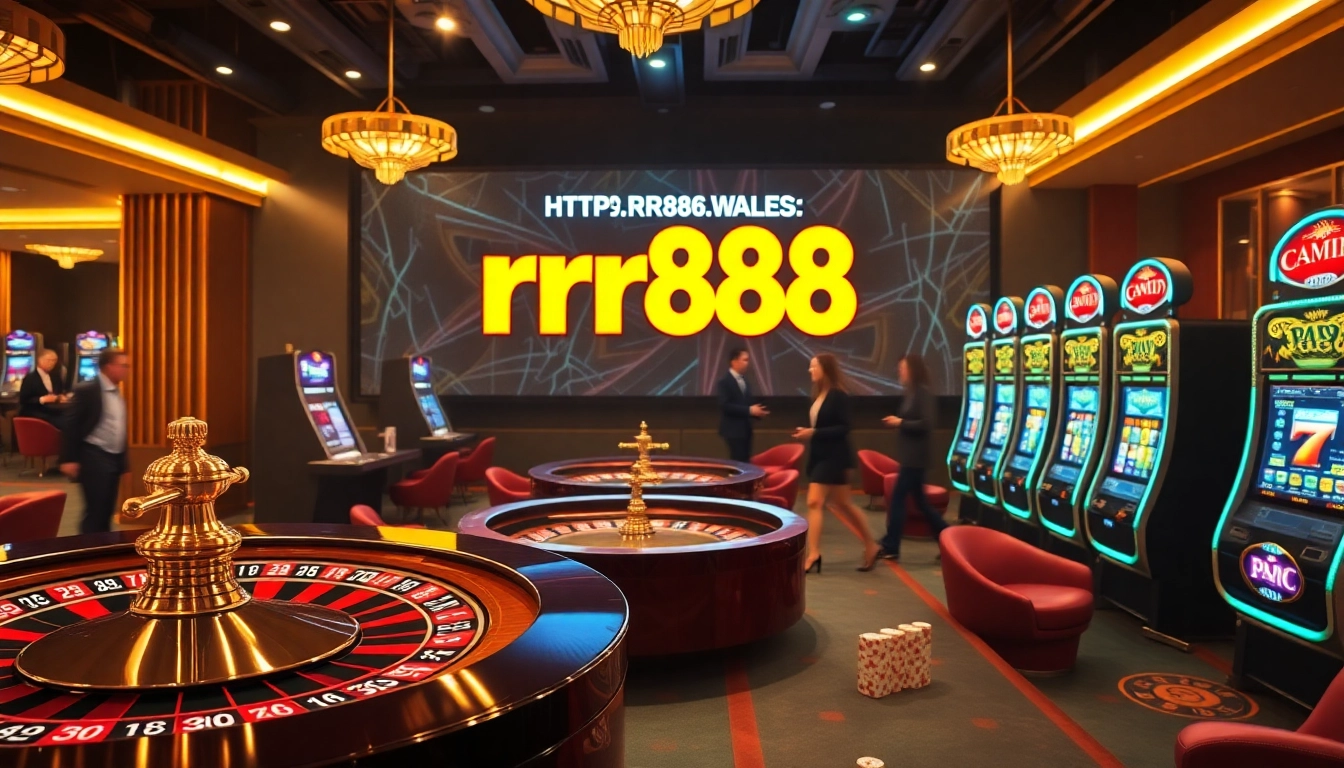 High-stakes players engaging at https://rr88.wales/ with vibrant casino tables and luxurious atmosphere.