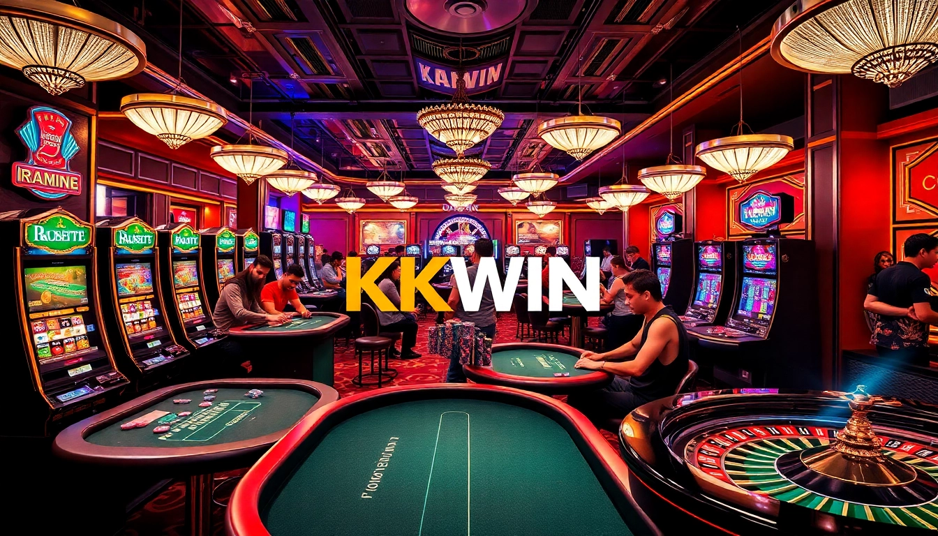 Experience thrilling gameplay at KKWIN with vibrant casino tables and slot machines.