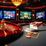 VAOBET online casino scene with vibrant poker chips and roulette wheel, showcasing vibrant gaming energy.