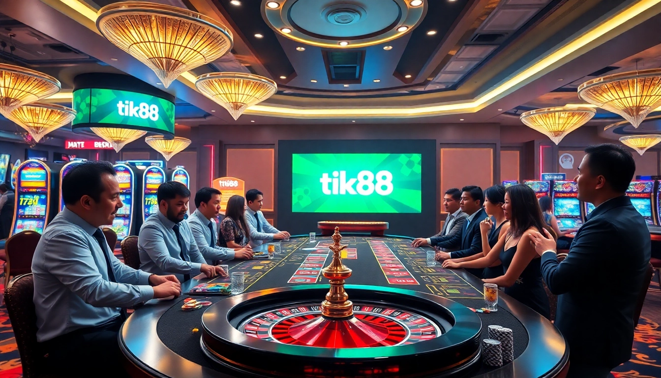 Lối chơi đầy hứng khởi tại casino tik88 với những đồng chip poker nhiều màu sắc và hành động roulette đầy năng động.
