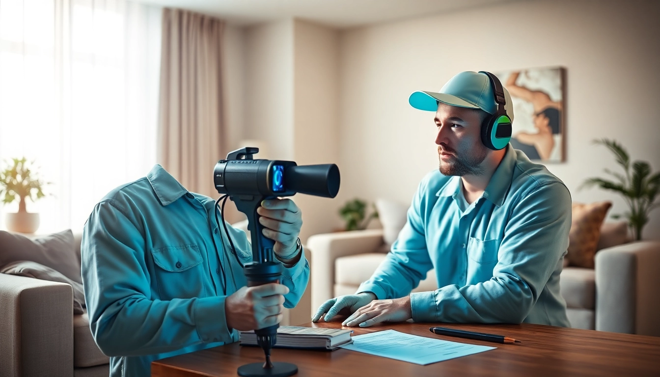Professional leak detection in a residential living room, showcasing advanced technologies.