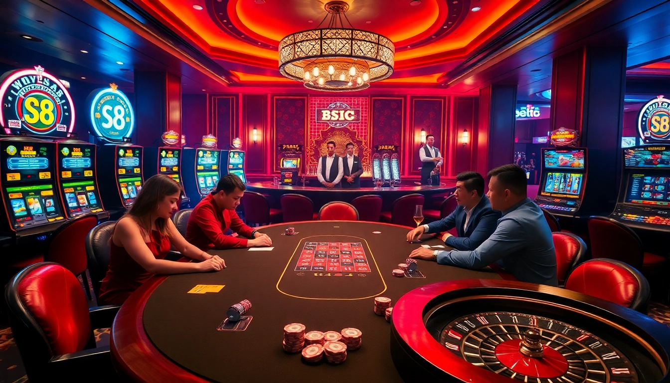 Engaging scene at the S8 casino with players vying for chips at a lively poker table.
