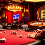 KJC casino players focusing on high-stakes poker, featuring luxurious gaming elements.