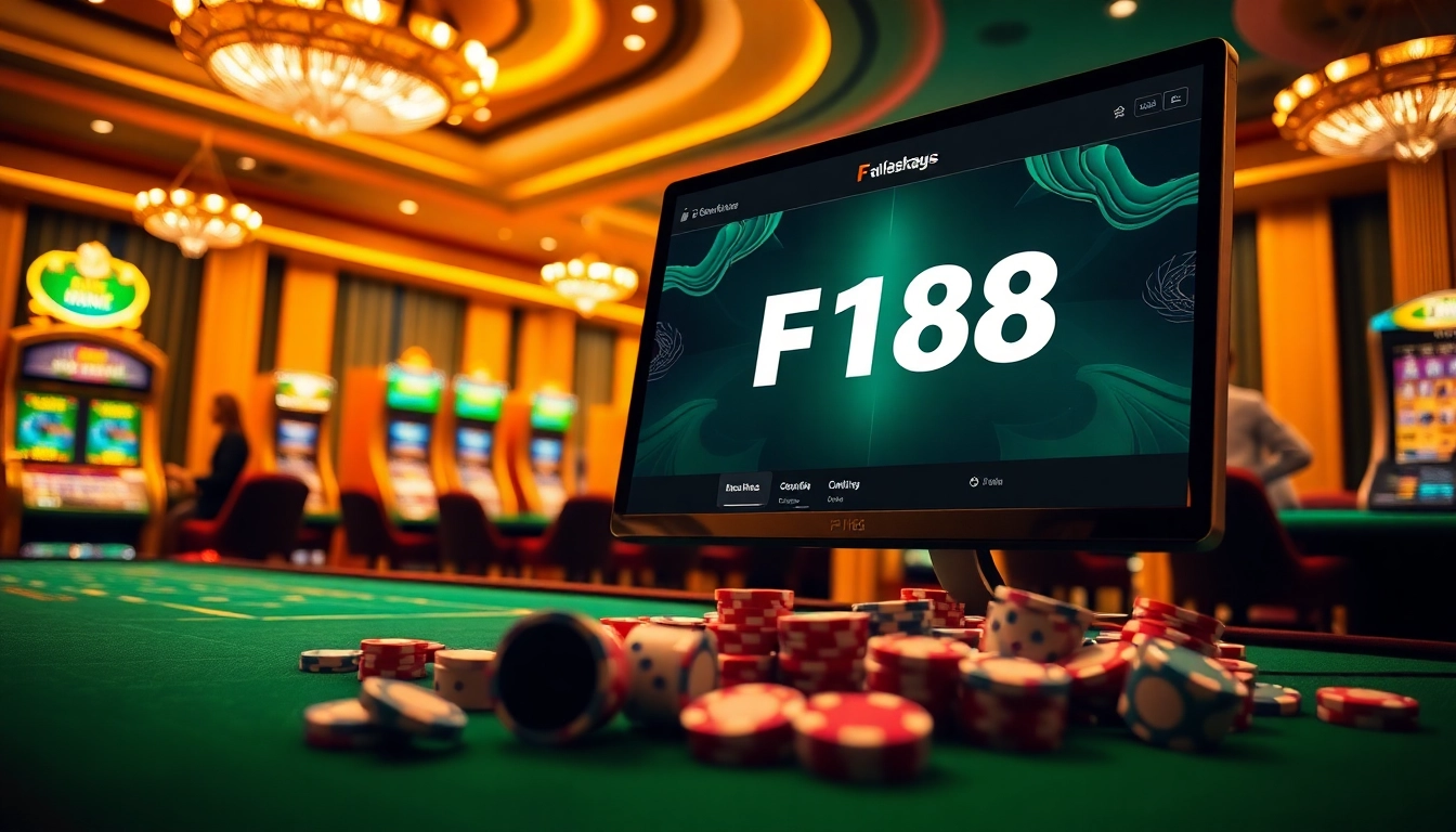 Engaging F168 online casino atmosphere showcasing poker chips and digital gaming excitement