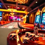 Experience the thrill of RAJABARONG with vibrant casino gaming elements including roulette and poker chips.
