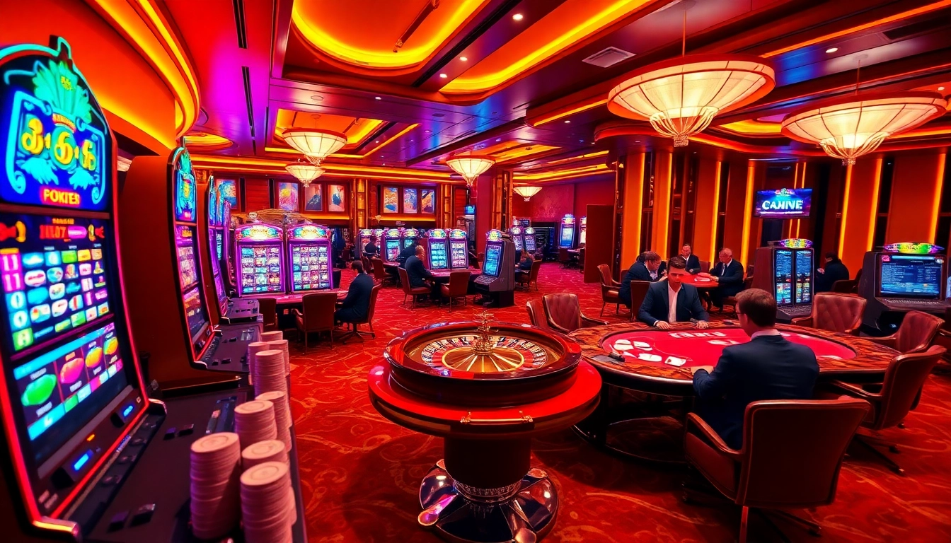 S666 casino vibrant atmosphere showcasing luxurious slot machines and lively gaming tables.