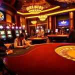 Exciting poker action at TOPVIP casino, showcasing professional players and vibrant atmosphere.