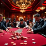 Experience excitement at the NK88 casino table featuring professional players and vibrant chips.