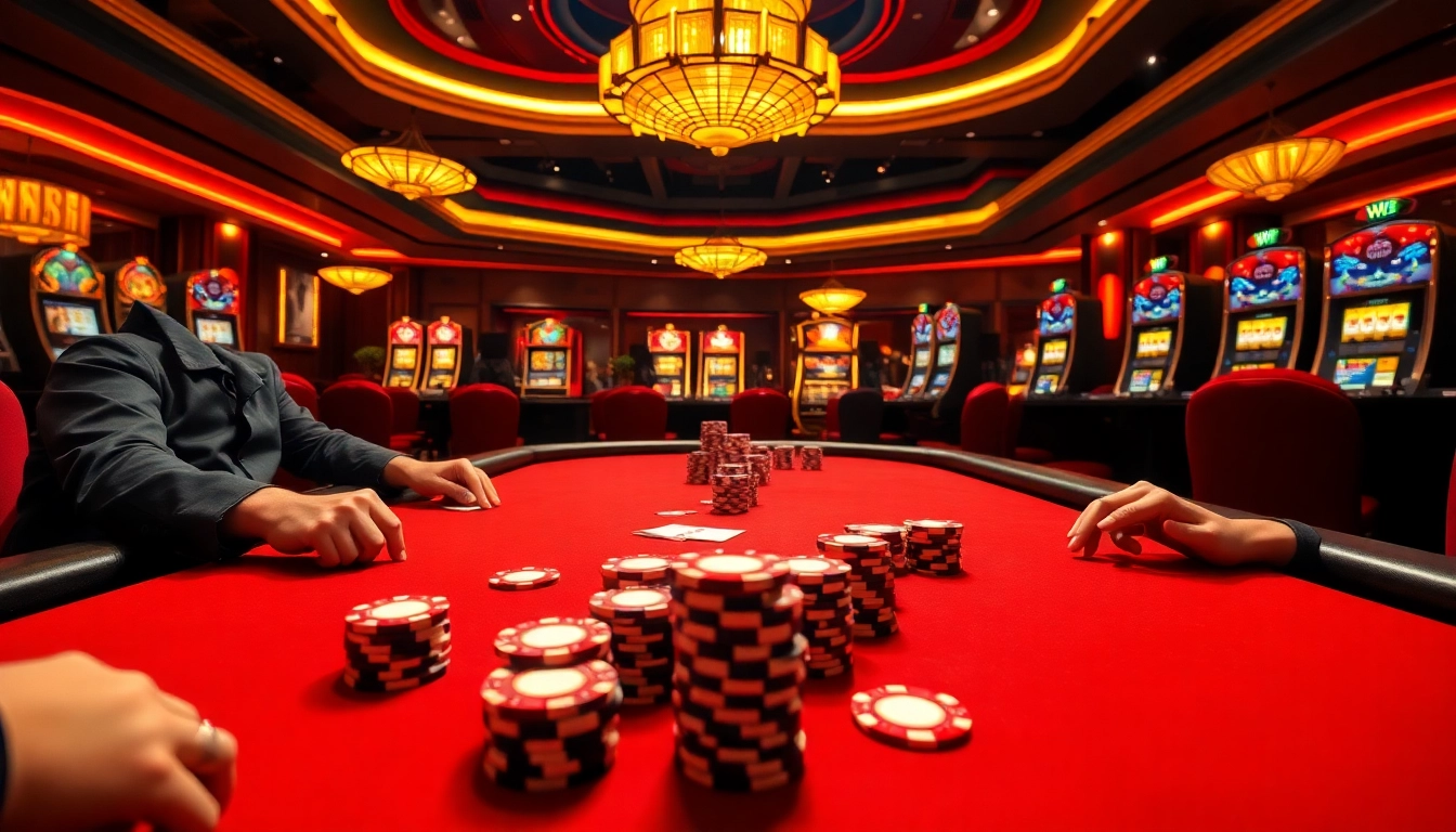 Players engaging at a W88 poker table with colorful chips and intense focus.