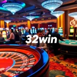 32win casino experience with vibrant slot machines and an exciting roulette table.