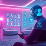 Intimate interaction in AI sex chat with futuristic interface.