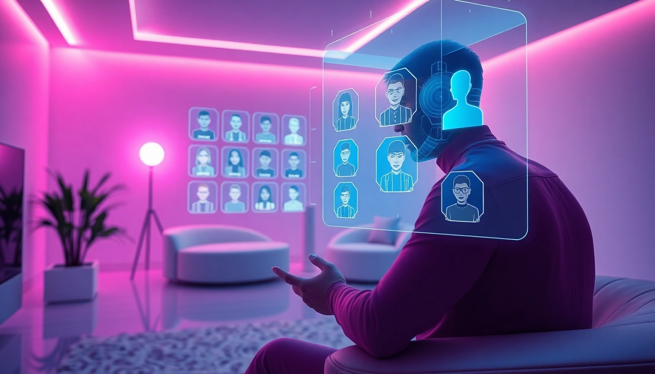 Intimate interaction in AI sex chat with futuristic interface.