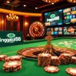 Exciting gaming atmosphere with ingatbola88 logo and luxury casino elements.