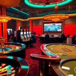 Experience Okwin gaming with players at colorful casino tables and vibrant online slots.