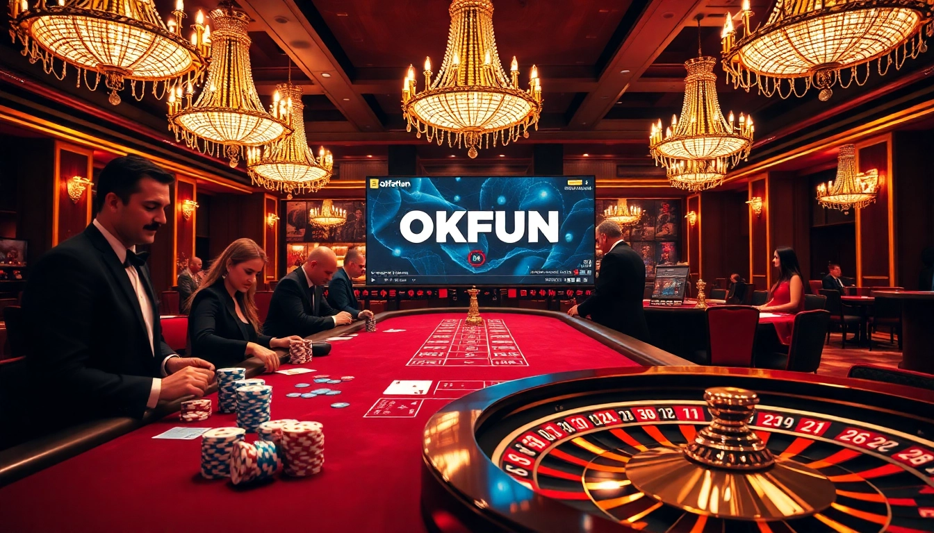 Experience thrilling games with the OKFUN app in a luxurious casino environment filled with excitement.