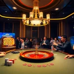 Discover exciting gaming action at RR88 casino with poker chips and roulette wheel.