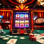 Experience the thrill of winning at RAJABARONG's vibrant slot machine in a luxurious casino.