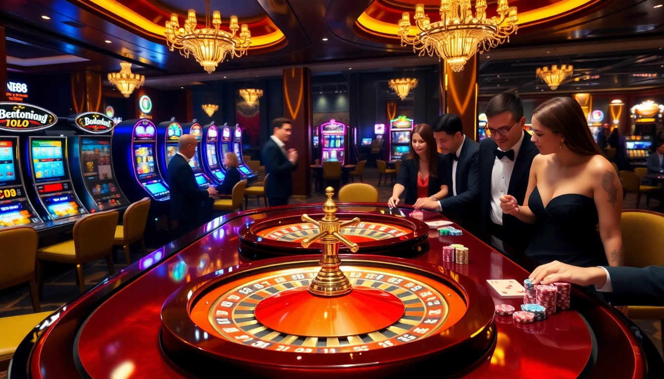 Experience vibrant gameplay at jun88.com with poker chips & roulette in a luxurious casino.