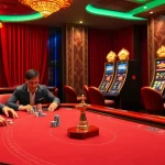 Experience excitement at the luck8 poker table with colorful chips and an elegant roulette wheel.